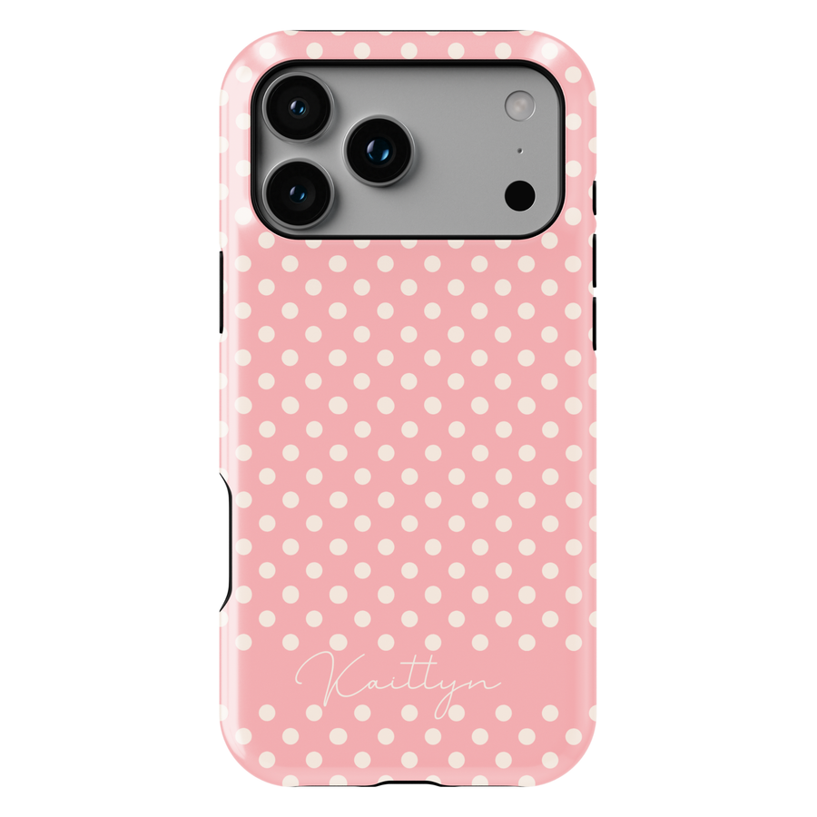 Pink polka dot phone case for women, preppy blush iPhone 17 case, cute aesthetic Galaxy S25 case, personalized feminine phone cover, soft girl style phone accessory