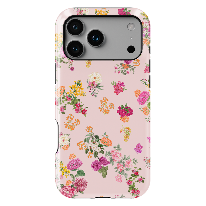 Soft pink floral iPhone 17 case with vintage blossom pattern on blush background protective tough case for iPhone 17 Pro Max, iPhone 17 Pro, iPhone 16 Pro Max, iPhone 16 Plus