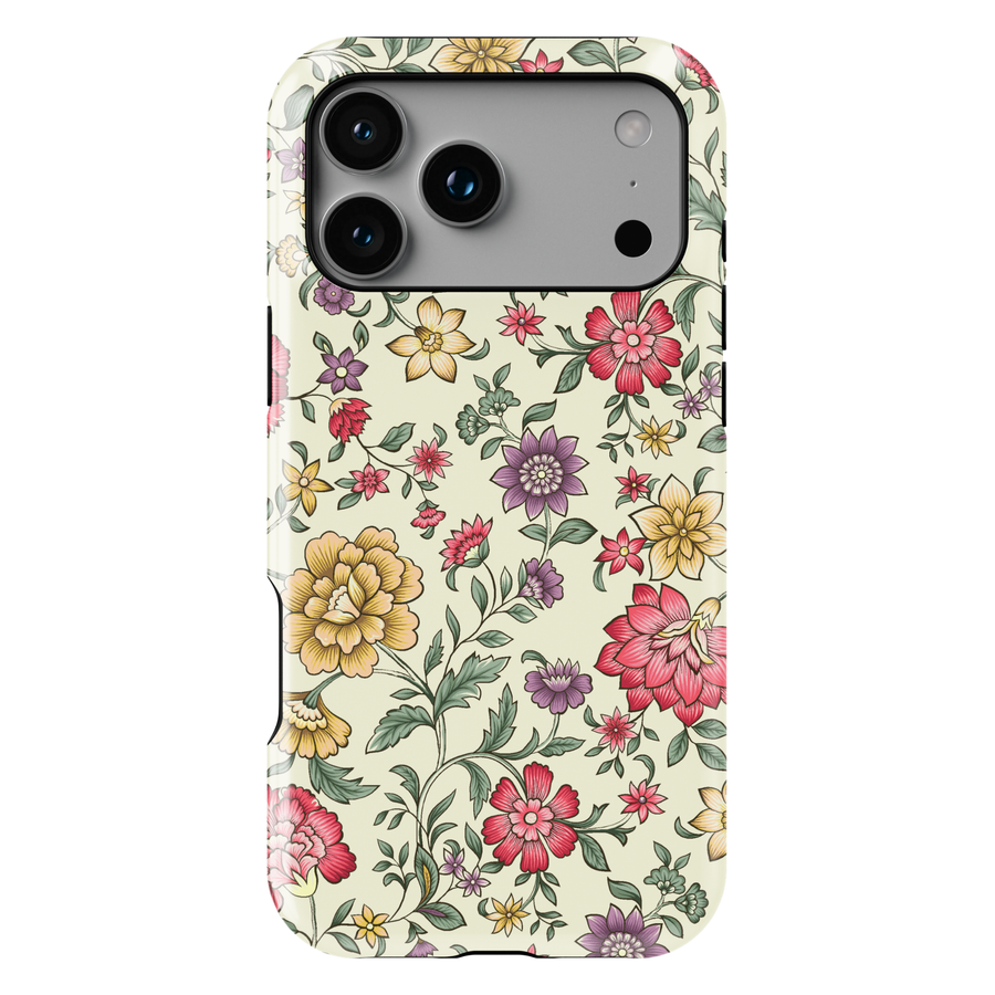 Vintage botanical floral iPhone 17 case with colorful wildflowers on soft cream background protective tough case for iPhone 17 Pro Max, iPhone 17 Pro, iPhone 16 Pro Max, iPhone 16 Plus