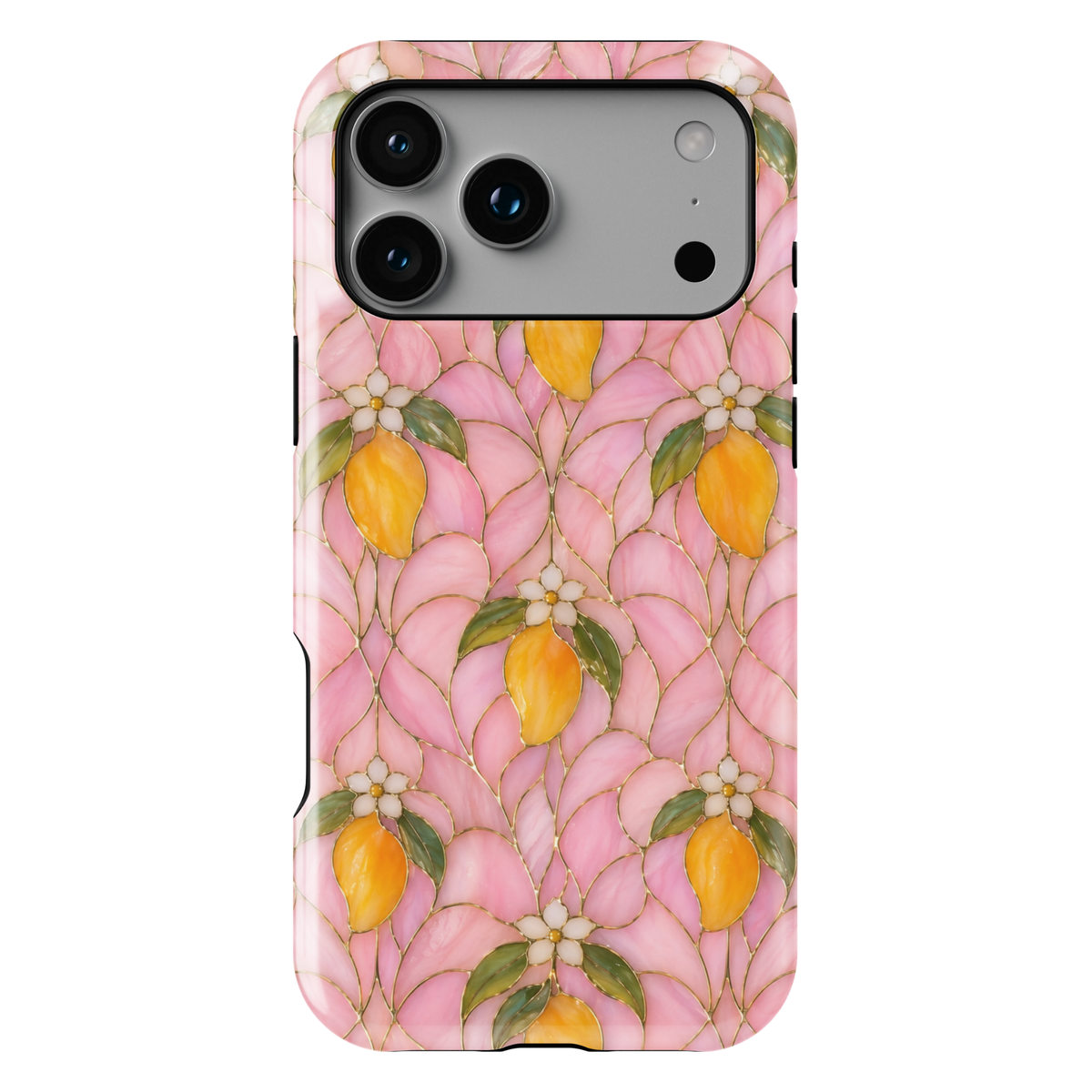 Pink Mangoes floral iPhone 17 Pro Max case with Mango fruits and soft stained-glass aesthetic design.
