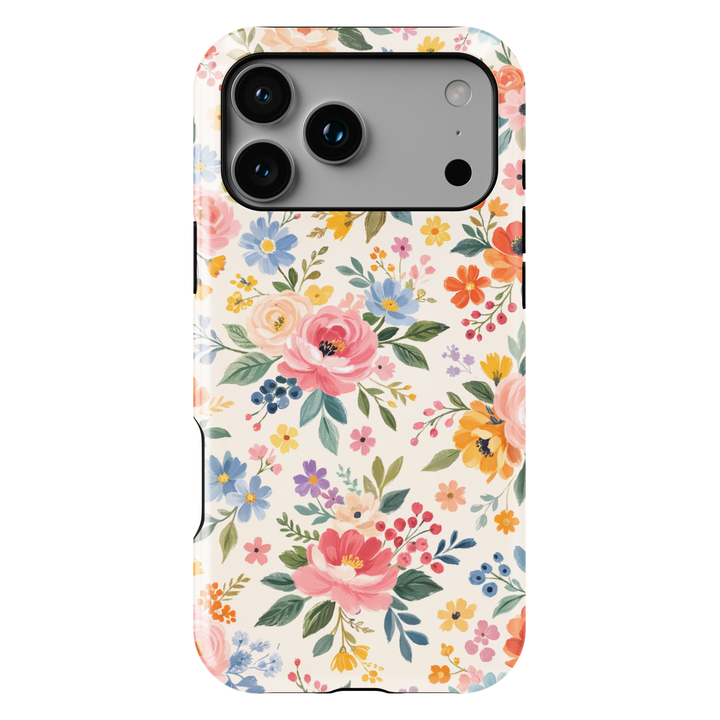 Colorful floral iPhone 17 case with pastel wildflowers and vintage garden aesthetic protective tough case for iPhone 17 Pro Max, iPhone 17 Pro, iPhone 16 Pro Max, iPhone 16 Plus cute flower phone cover