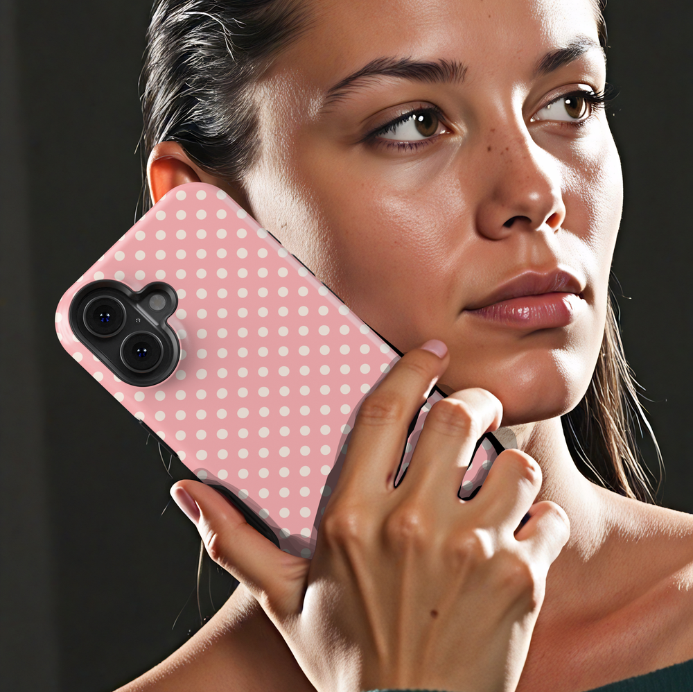 Pink polka dot phone case for women, preppy blush iPhone 17 case, cute aesthetic Galaxy S25 case, personalized feminine phone cover, soft girl style phone accessory