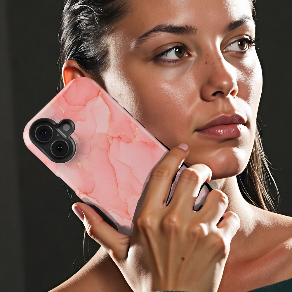 Personalized Pink marble phone case with gold accents and custom name design