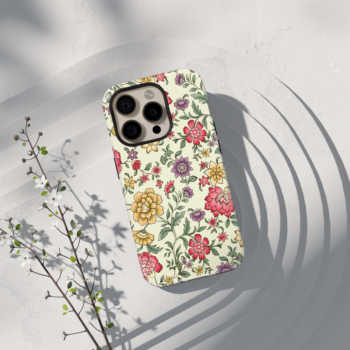Vintage botanical floral iPhone 17 case with colorful wildflowers on soft cream background protective tough case for iPhone 17 Pro Max, iPhone 17 Pro, iPhone 16 Pro Max, iPhone 16 Plus