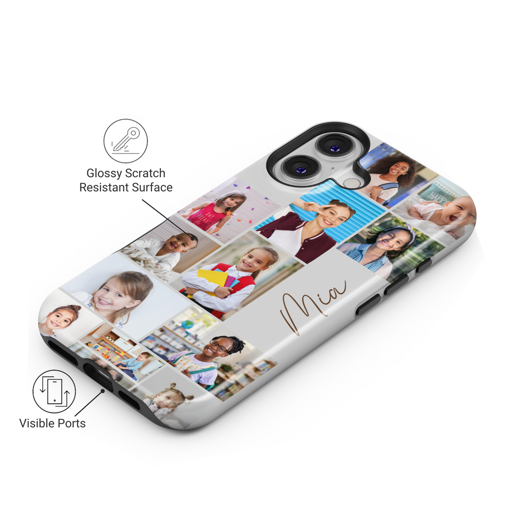Custom Photo Collage Phone Case for iPhone 16, 15, 14 Pro Max | Personalized Name Engraved Cover | Multiple Pictures Layout | Slim & Durable Protective Case | Unique Gift for Family & Friends