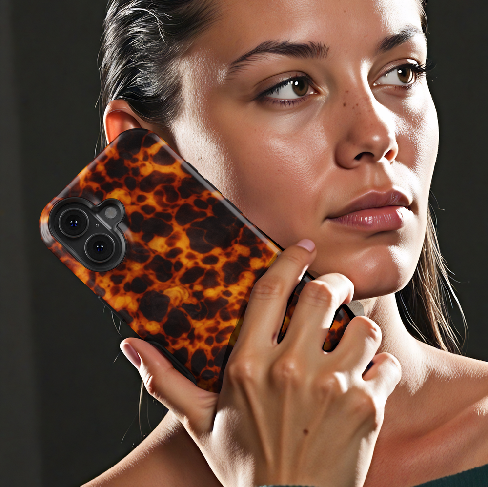 Personalized dark tortoiseshell phone case with custom name Michelle, glossy luxury design for iPhone and Samsung Galaxy