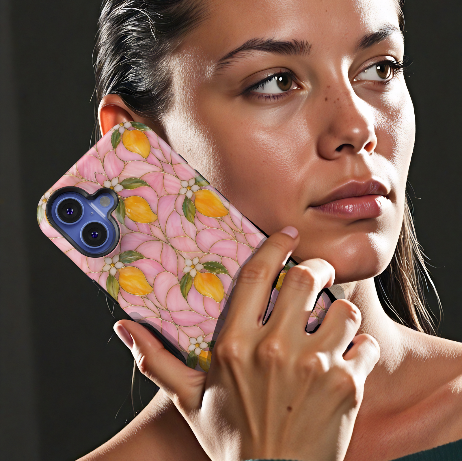 Pink Mangoes floral iPhone 17 Pro Max case with Mango fruits and soft stained-glass aesthetic design.