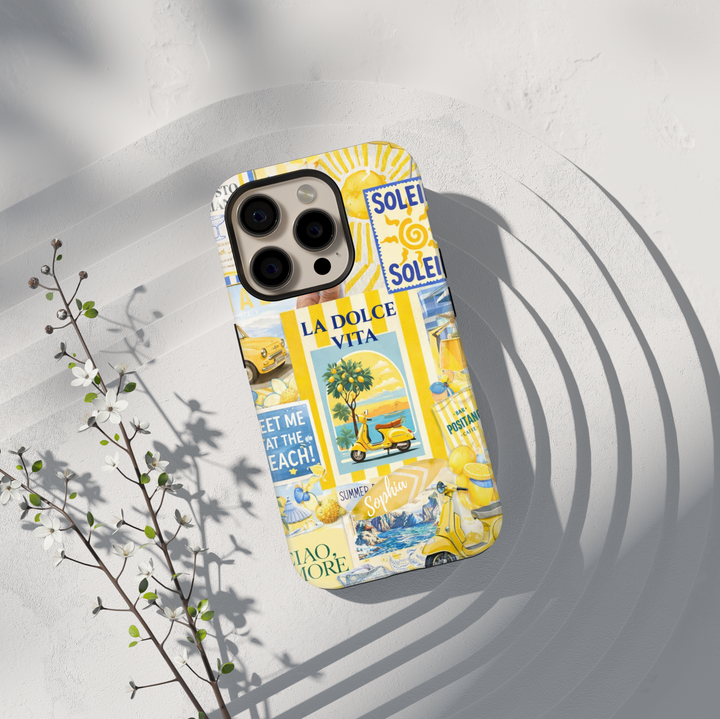 Summer beach collage phone case aesthetic with ocean, seashells, and coastal elements for iPhone 17 Pro Max and Samsung Galaxy S26 Ultra.