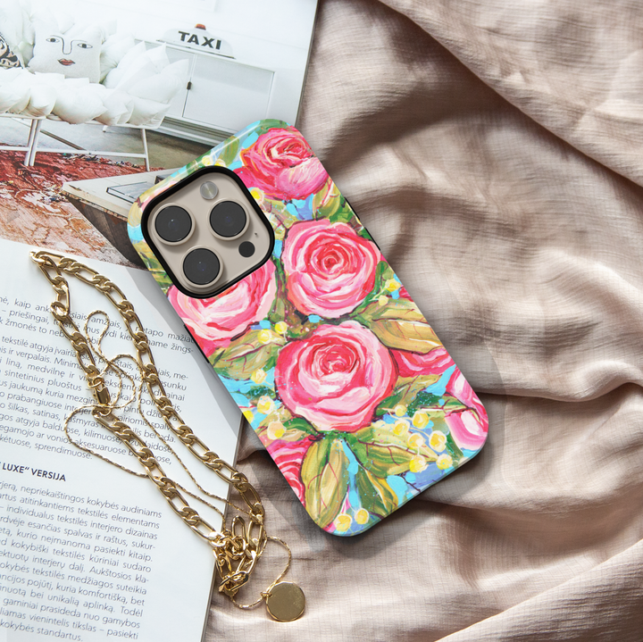 Pink Rose iPhone Case, Floral Phone Case, Hand Painted Rose iPhone Cover, Cottagecore Flower Case, Botanical Garden Design