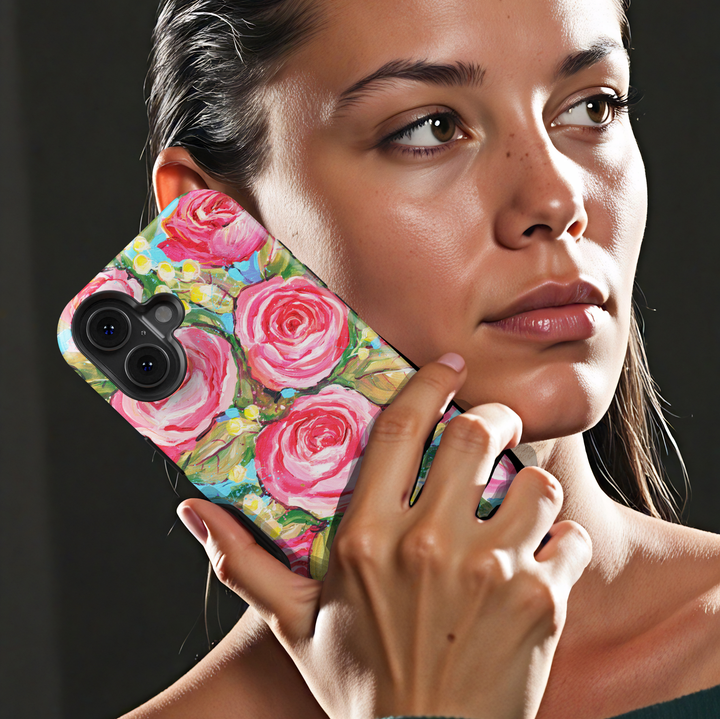 Pink Rose iPhone Case, Floral Phone Case, Hand Painted Rose iPhone Cover, Cottagecore Flower Case, Botanical Garden Design