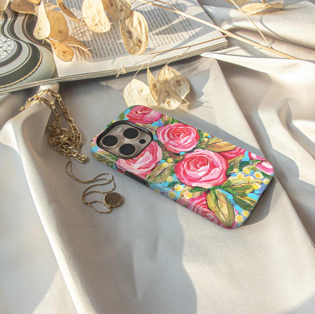 Pink Rose iPhone Case, Floral Phone Case, Hand Painted Rose iPhone Cover, Cottagecore Flower Case, Botanical Garden Design