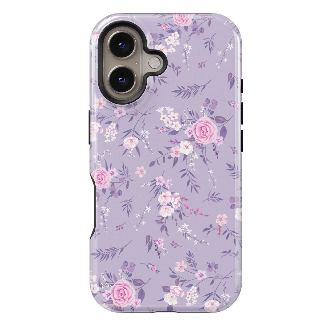 Lavender floral iPhone 16 MagSafe tough case, purple flower phone case for women, spring botanical gift for her, elegant iPhone cover

