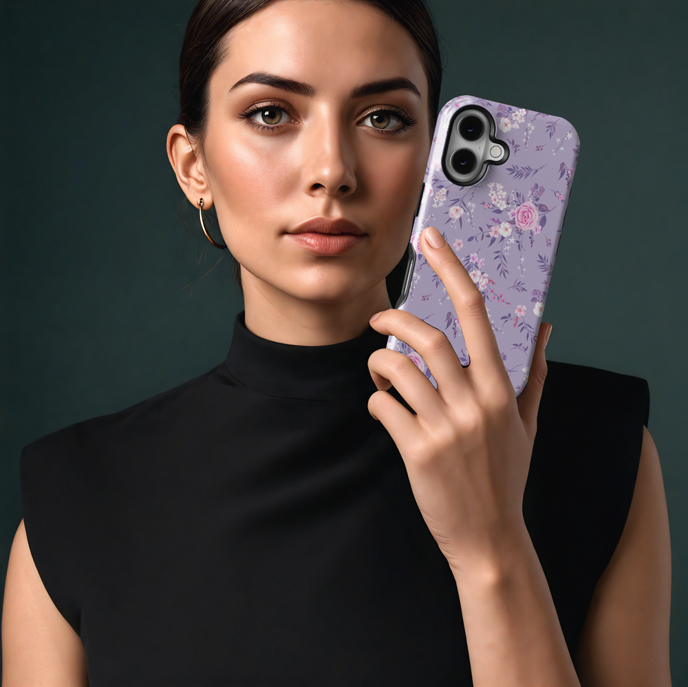 Lavender floral iPhone 16 MagSafe tough case, purple flower phone case for women, spring botanical gift for her, elegant iPhone cover

