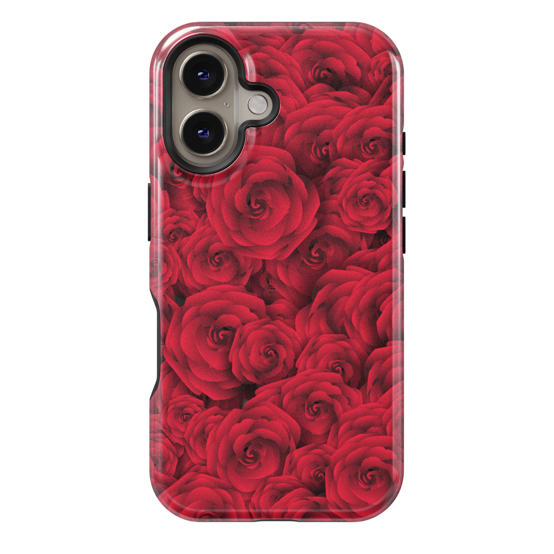 Elegant red rose floral iPhone 16 MagSafe tough case, romantic flower phone case for women, gift for her, durable Valentine's iPhone cover