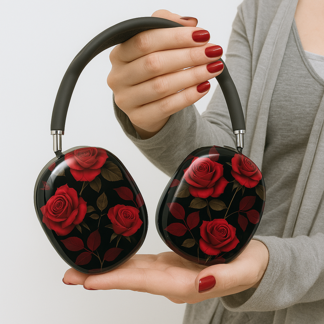 Girly AirPods Max cover with Floral pattern, cute aesthetic AirPods Max skin, protective case for Apple AirPods Max headphones.