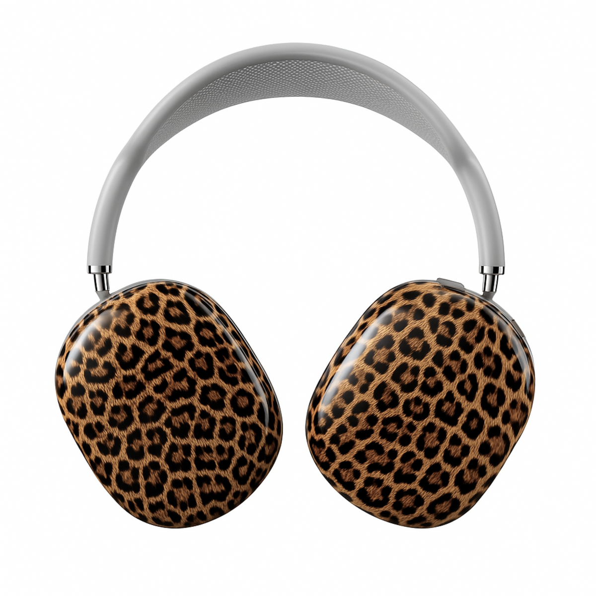 leopard print AirPods Max cover, bold and wild animal print headphone skin for Apple AirPods Max, trendy girly tech accessory.