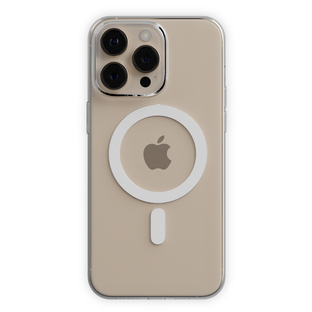 Clear MagSafe iPhone case compatible with iPhone 12, iPhone 13, iPhone 14, and iPhone 15 models, including iPhone 15 Pro and iPhone 15 Pro Max. This durable and sleek phone case offers MagSafe support for easy wireless charging. Perfect for those looking for a clear, protective case for iPhone 12, iPhone 13, iPhone 14, iPhone 16 Pro Max Case MagSafe Clear