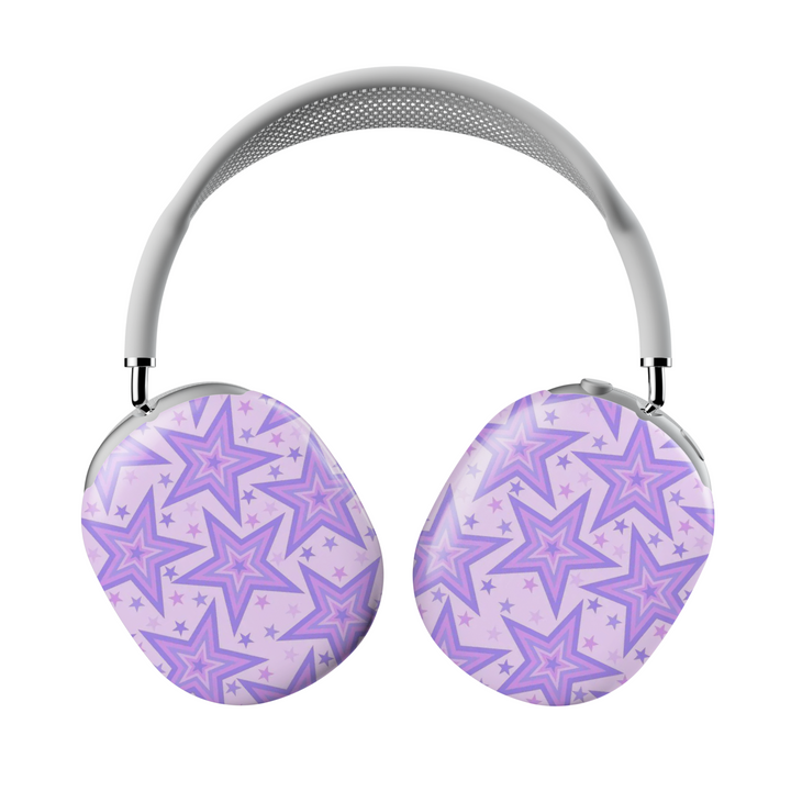 Pastel purple AirPods Max cover with layered star pattern, cute and dreamy Y2K aesthetic headphone skin for Apple AirPods Max.