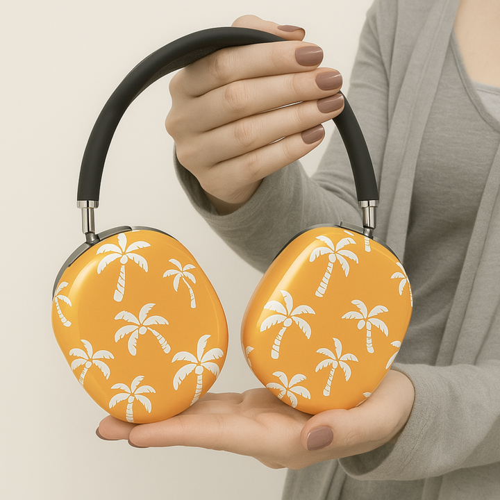 Summer AirPods Max cover with palm trees pattern, cute aesthetic AirPods Max skin, protective case for Apple AirPods Max headphone