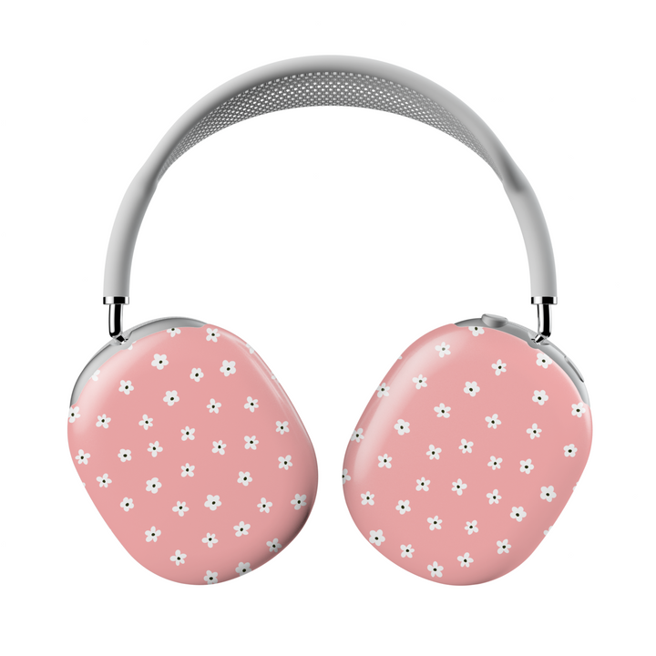 Girly AirPods Max cover with pink floral pattern, cute aesthetic AirPods Max skin, protective case for Apple AirPods Max headphones.