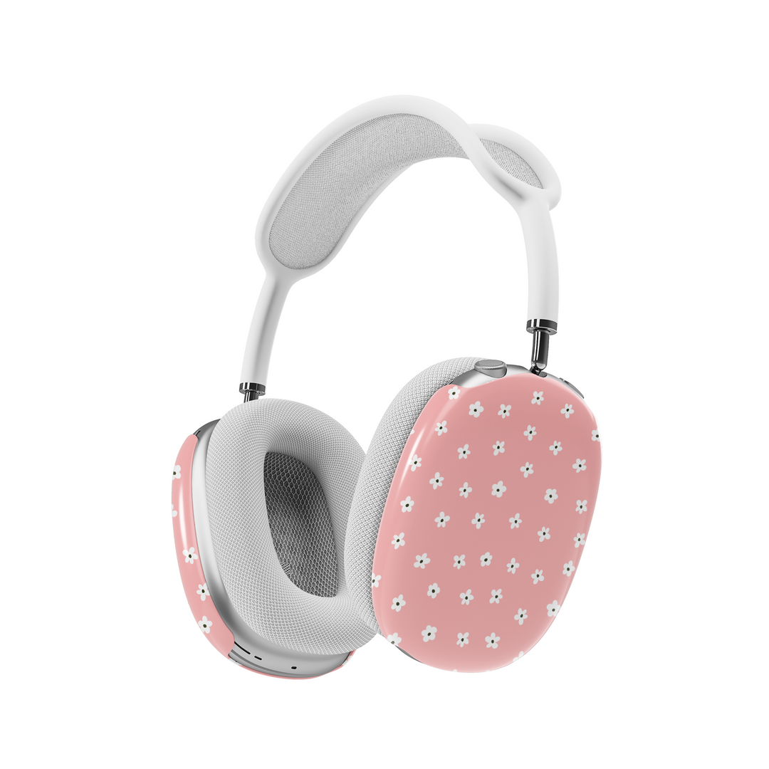Girly AirPods Max cover with pink floral pattern, cute aesthetic AirPods Max skin, protective case for Apple AirPods Max headphones.