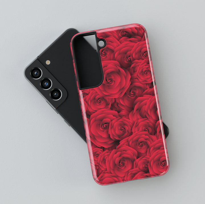 Romantic red rose Samsung Galaxy case with full floral pattern – bold and feminine flower protective phone cover for women