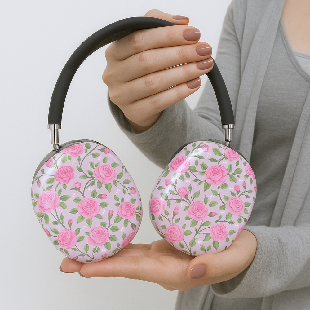 Girly AirPods Max cover with floral pattern, cute aesthetic AirPods Max skin, protective case for Apple AirPods Max headphones.