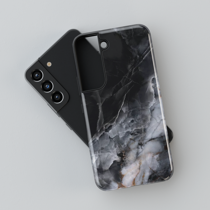 Black Marble Samsung Galaxy S24 Ultra Case for Women - Glossy Luxury Crystal Stone Cover - Galaxy S24 Plus / S23 FE Protective Case