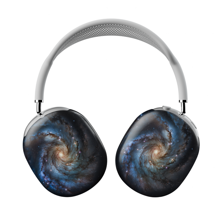 Galaxy AirPods Max cover with spiral nebula design, space-themed headphone skin for Apple AirPods Max, cosmic aesthetic tech accessory.