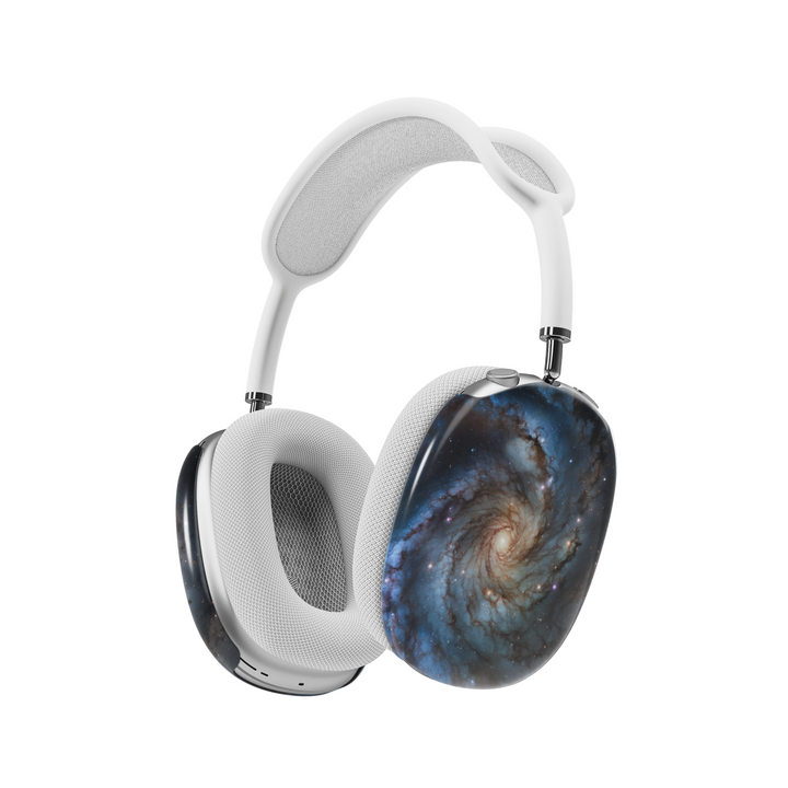Galaxy AirPods Max cover with spiral nebula design, space-themed headphone skin for Apple AirPods Max, cosmic aesthetic tech accessory.