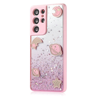 Samsung Galaxy Case Clear glitter Planet - Pink - CASELIX