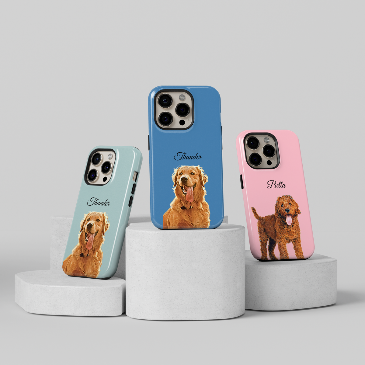 Personalized custom pet phone case with dog portrait – pink iPhone case featuring a cute puppy illustration and custom name Ideal gift for dog moms and pet lovers. Protective and stylish custom phone cover for pet owners