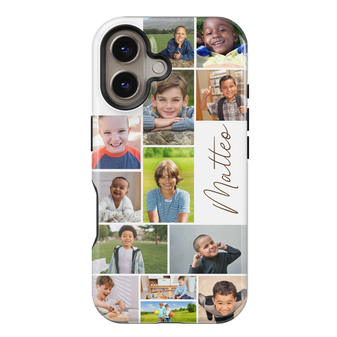 Custom Photo Collage Phone Case for iPhone 16, 15, 14 Pro Max | Personalized Name Engraved Cover | Multiple Pictures Layout | Slim & Durable Protective Case | Unique Gift for Family & Friends