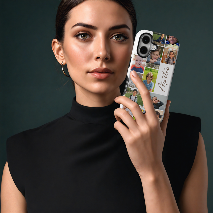 Custom Photo Collage Phone Case for iPhone 16, 15, 14 Pro Max | Personalized Name Engraved Cover | Multiple Pictures Layout | Slim & Durable Protective Case | Unique Gift for Family & Friends