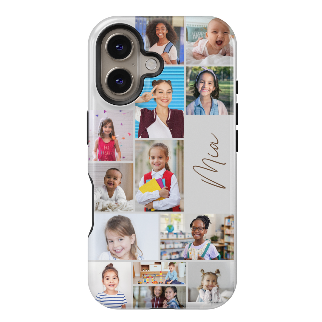 Custom Photo Collage Phone Case for iPhone 16, 15, 14 Pro Max | Personalized Name Engraved Cover | Multiple Pictures Layout | Slim & Durable Protective Case | Unique Gift for Family & Friends