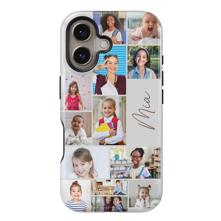 Custom Photo Collage Phone Case for iPhone 16, 15, 14 Pro Max | Personalized Name Engraved Cover | Multiple Pictures Layout | Slim & Durable Protective Case | Unique Gift for Family & Friends