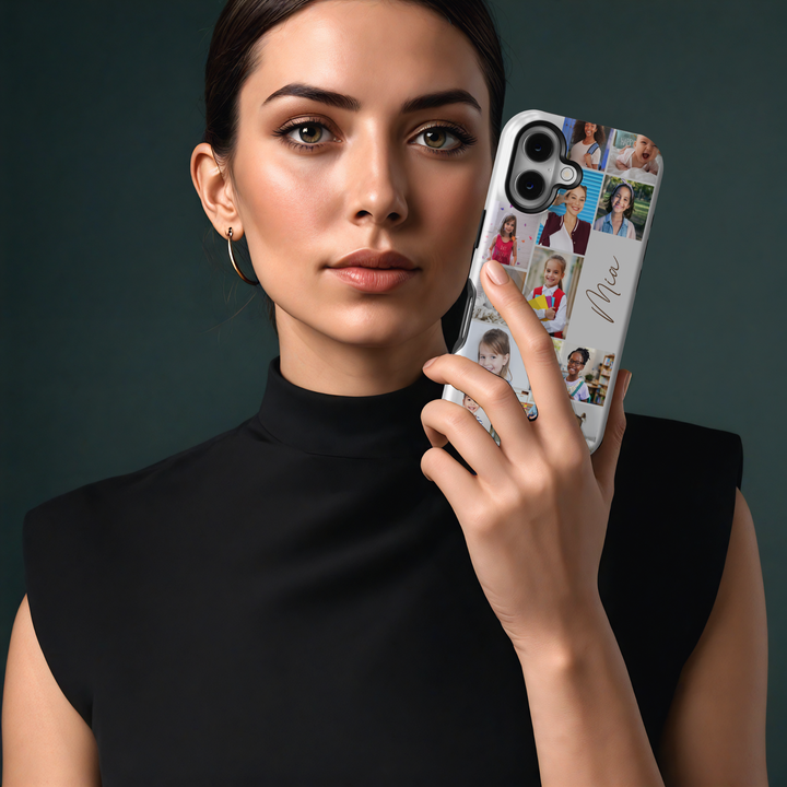 Custom Photo Collage Phone Case for iPhone 16, 15, 14 Pro Max | Personalized Name Engraved Cover | Multiple Pictures Layout | Slim & Durable Protective Case | Unique Gift for Family & Friends