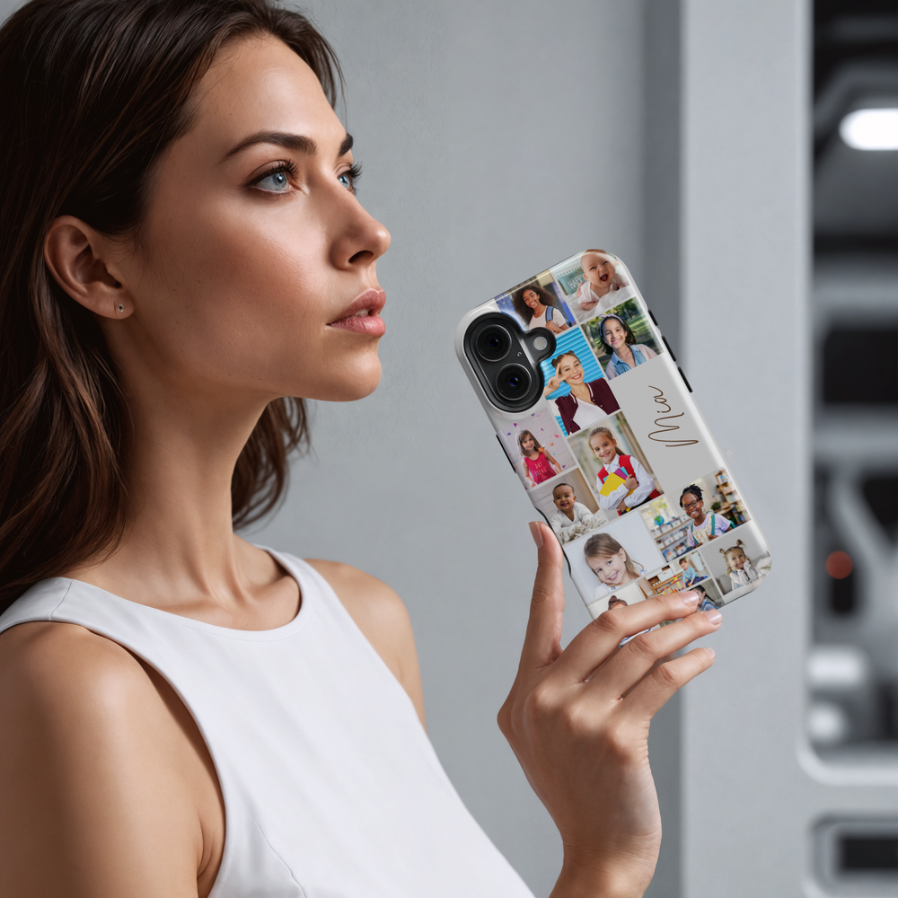 Custom Photo Collage Phone Case for iPhone 16, 15, 14 Pro Max | Personalized Name Engraved Cover | Multiple Pictures Layout | Slim & Durable Protective Case | Unique Gift for Family & Friends