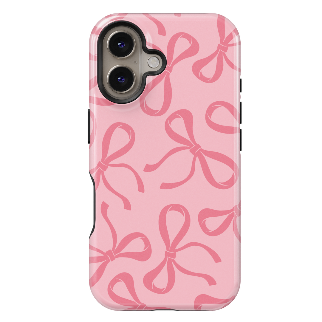 Pink bow iPhone 16 MagSafe case with girly coquette design – Pretty Tied