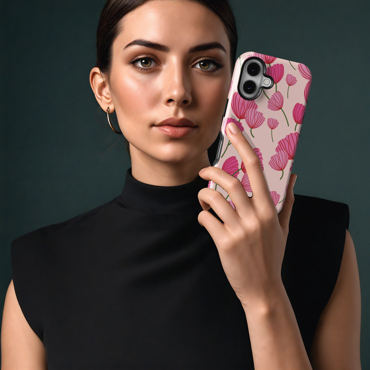 "Personalized Pink Floral Phone Case, Custom Name Engraved Cover, Aesthetic Ditsy Flower Pattern, Rustic Wood Accent, Stylish iPhone 16 Case, Google Pixel 9 Pro, Galaxy S25, Slim Protective Case, Shockproof Durable Cover"