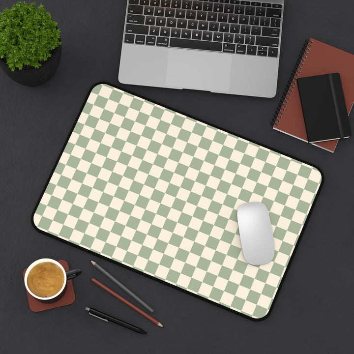 sage desk mat, green desk pad, checkered mat, office decor, home office mat, desk accessory, eco-friendly mat, geometric mat, desk mat green, pattern desk pad, work from home, minimal desk mat, trendy desk mat