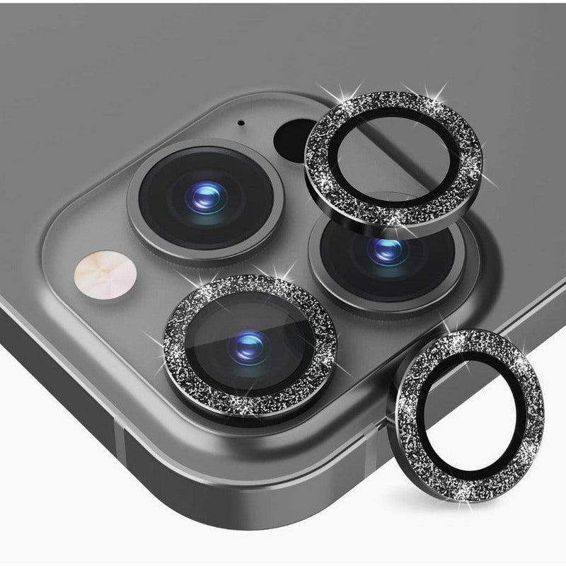 iPhone Camera Lens Protector tempered glass - Black Glitter - CASELIX