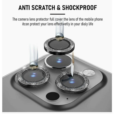 iPhone Camera Lens Protector tempered glass - Black Glitter - CASELIX