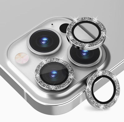 iPhone Camera Lens Protector tempered glass - Silver Glitter - CASELIX