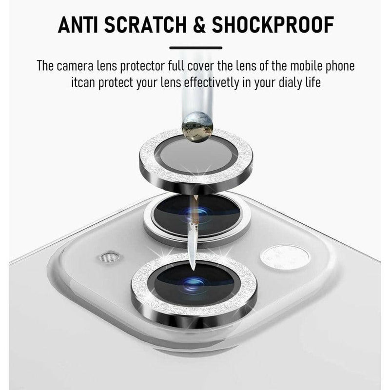 iPhone camera Lens Protector tempered glass - Silver Glitter - CASELIX