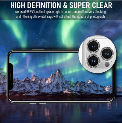 iPhone Camera Lens Protector tempered glass - Silver Glitter - CASELIX