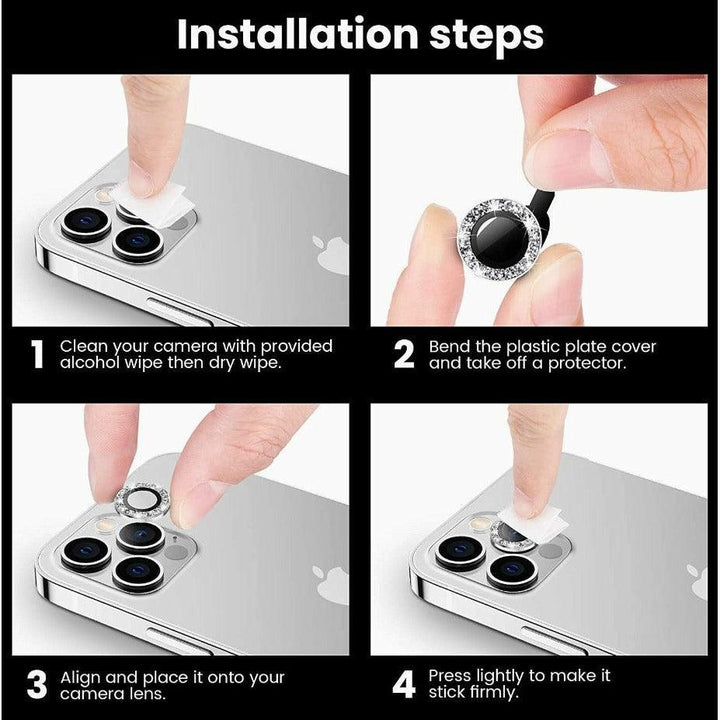 iPhone Camera Lens Protector tempered glass - Silver Glitter - CASELIX