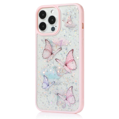 iPhone Case Clear Glitter Butterfly - Pink - CASELIX