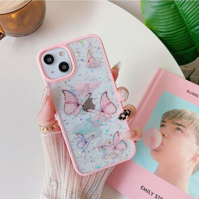 iPhone Case Clear Glitter Butterfly - Pink - CASELIX