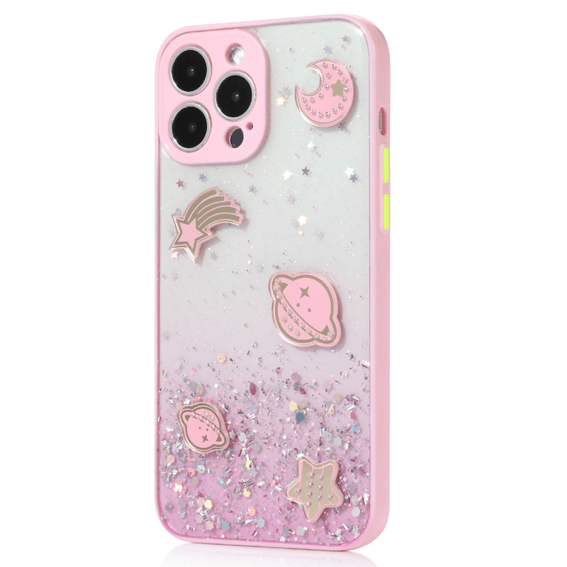 iPhone case clear glitter universe - Pink - CASELIX
